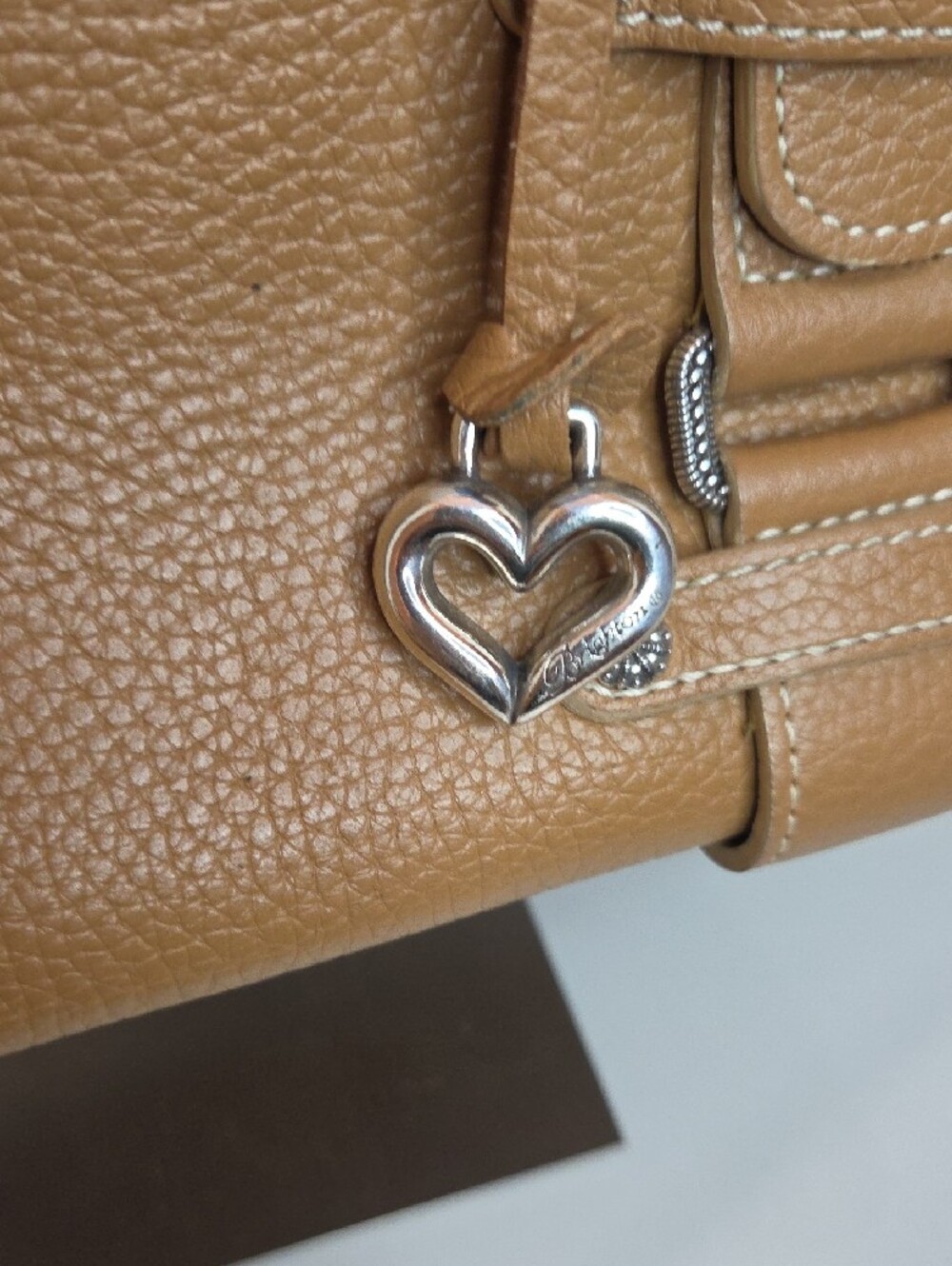 Brighton Tan Pebbled Leather Shoulder Bag with Heart Charm - Picture 3 of 14